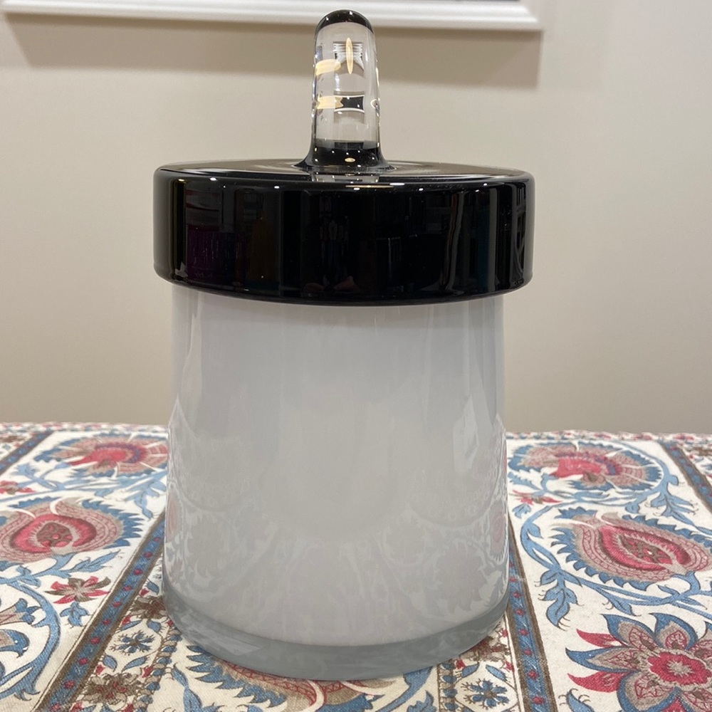 IKEA GLATT BLOWN GLASS JAR & LID HANDMADE MARIA VINKA WHITE/Black